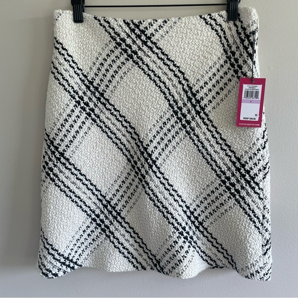 Vince Camuto Plaid A-Line Mini Skirt White/Black Size 6